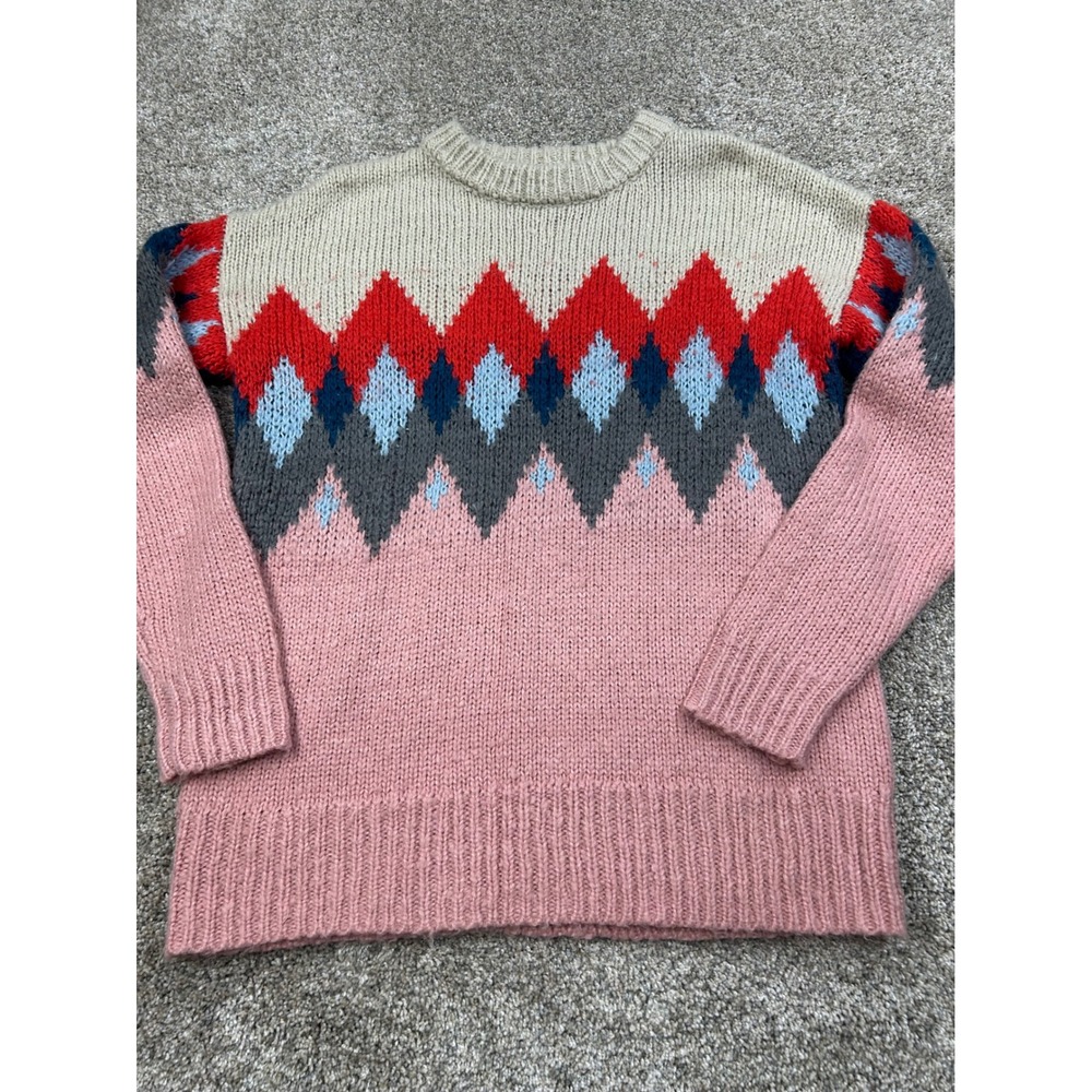 ana A New Approach Pink Geometric Intarsia Chunky Knit Sweater XS #0813